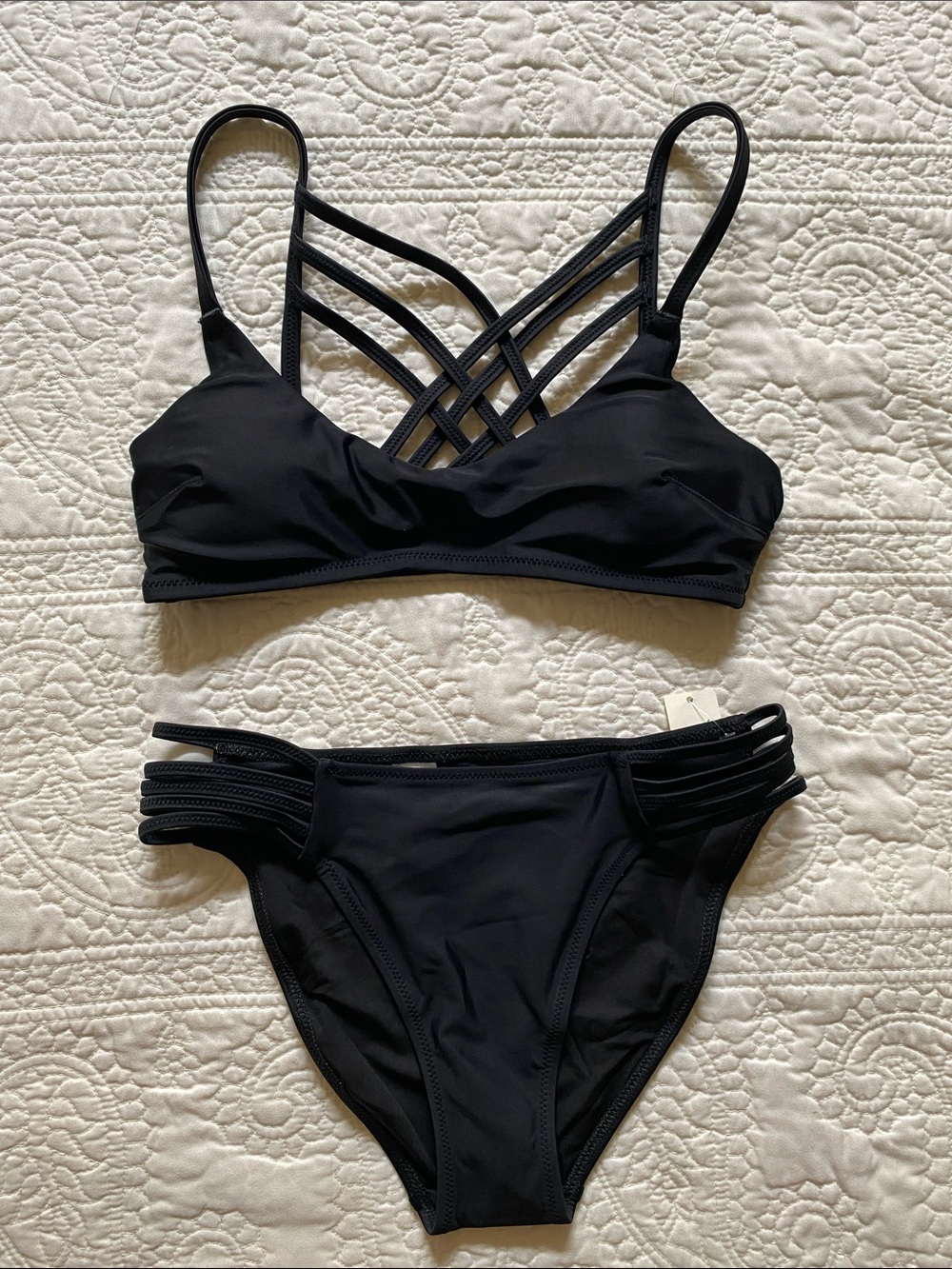 aerie Black Strappy Crisscross Bikini Set